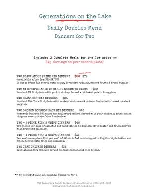 Daily Doubles Dinner Menu