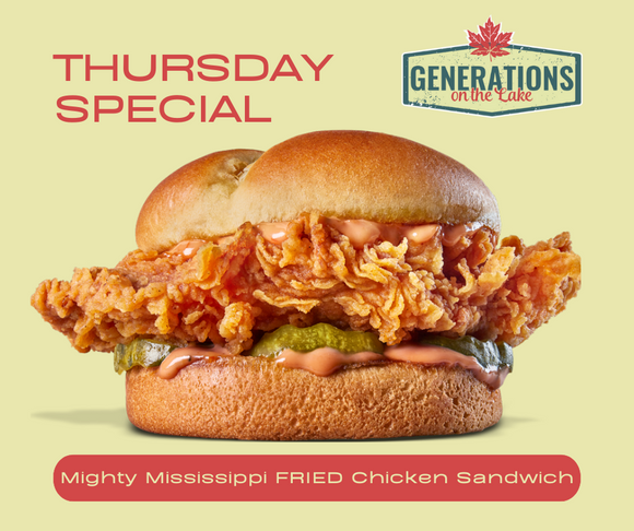 Picture of The Mighty Mississippi Fried Chicken Sandwich Thursday Special at Generations on the lake in Carleton Place Ontario
