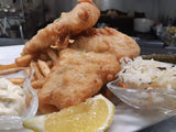 fish & chips  on a plate with fries - Generations on the lake Restaurant Carleton Place